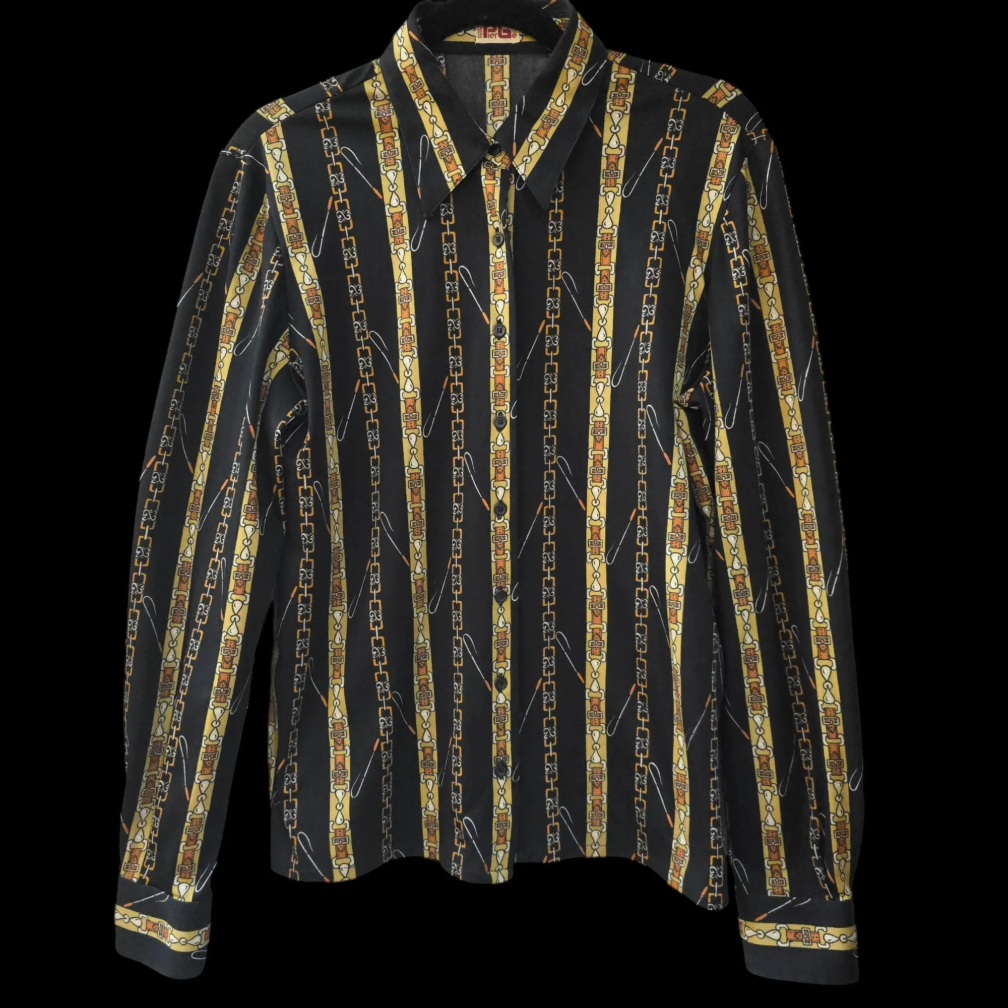 1970s Equestrian Print Shirt L