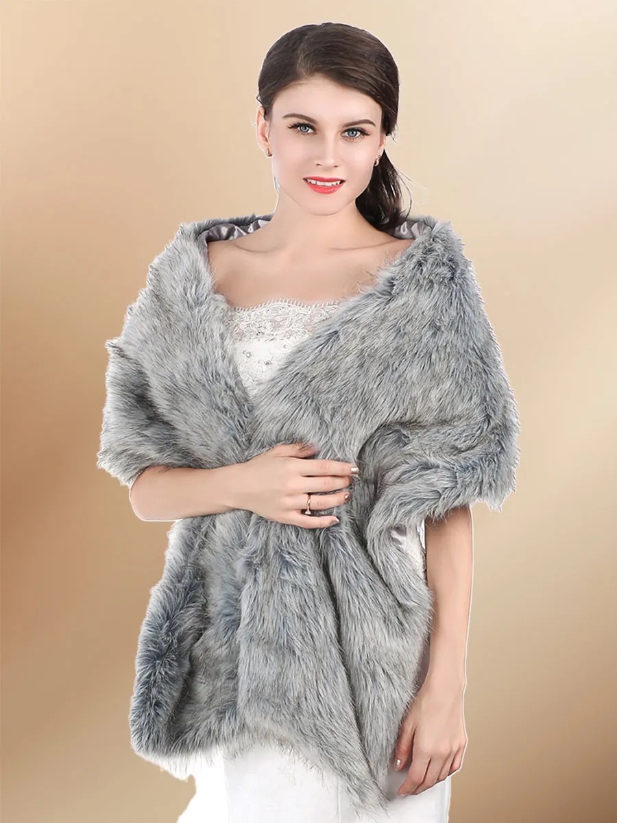 2025 Soft Women's Grey gradient Long-pile Faux fur Shawl