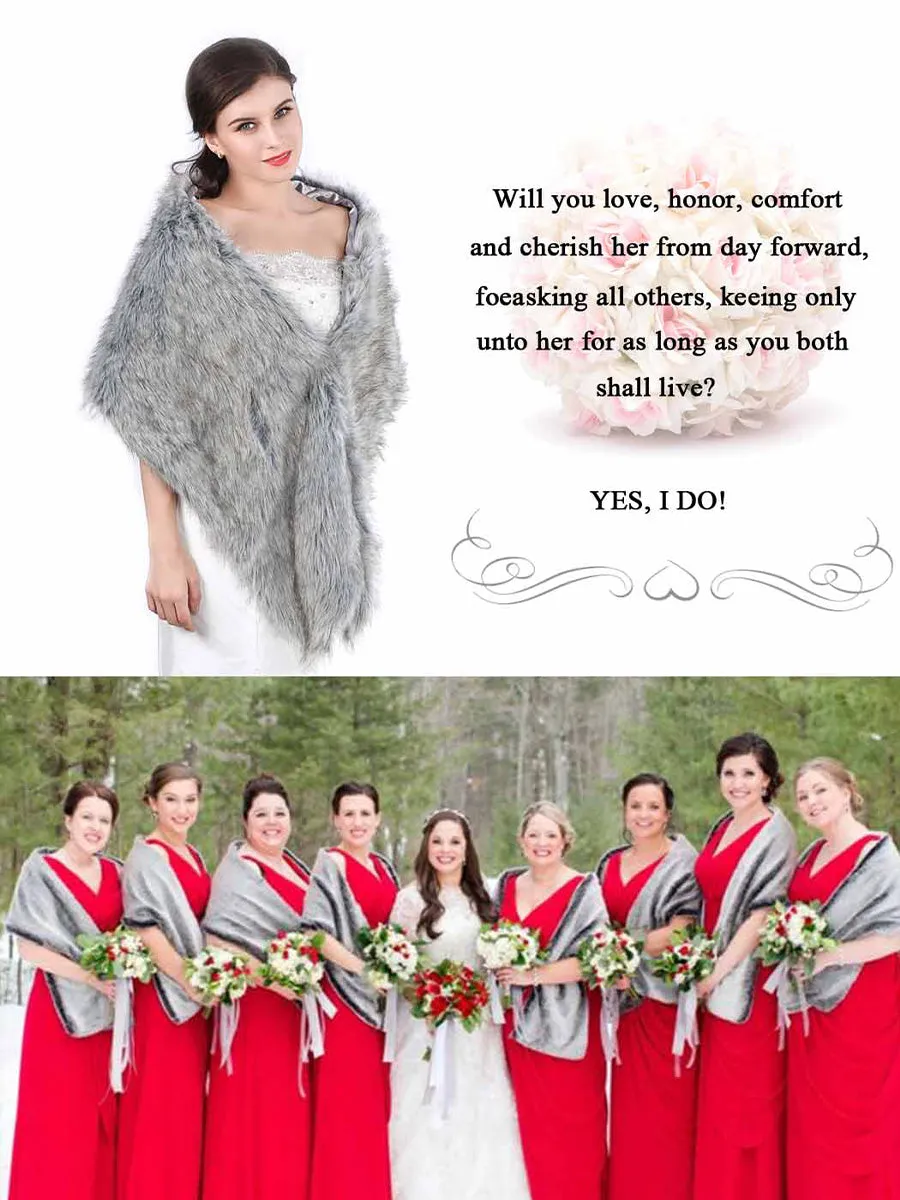 2025 Soft Women's Grey gradient Long-pile Faux fur Shawl