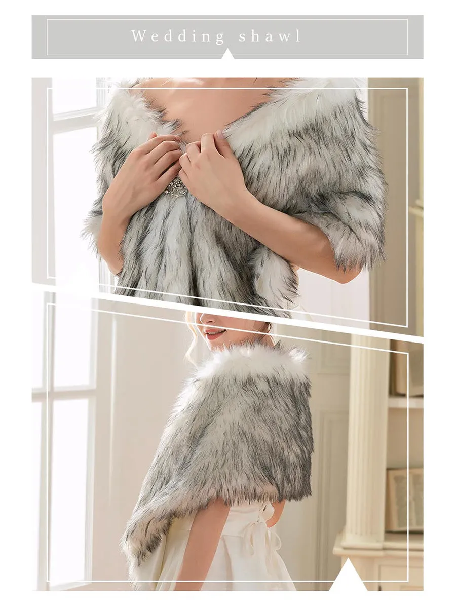 2025 Versatile Black-White Faux Fur Winter Wedding Shawl