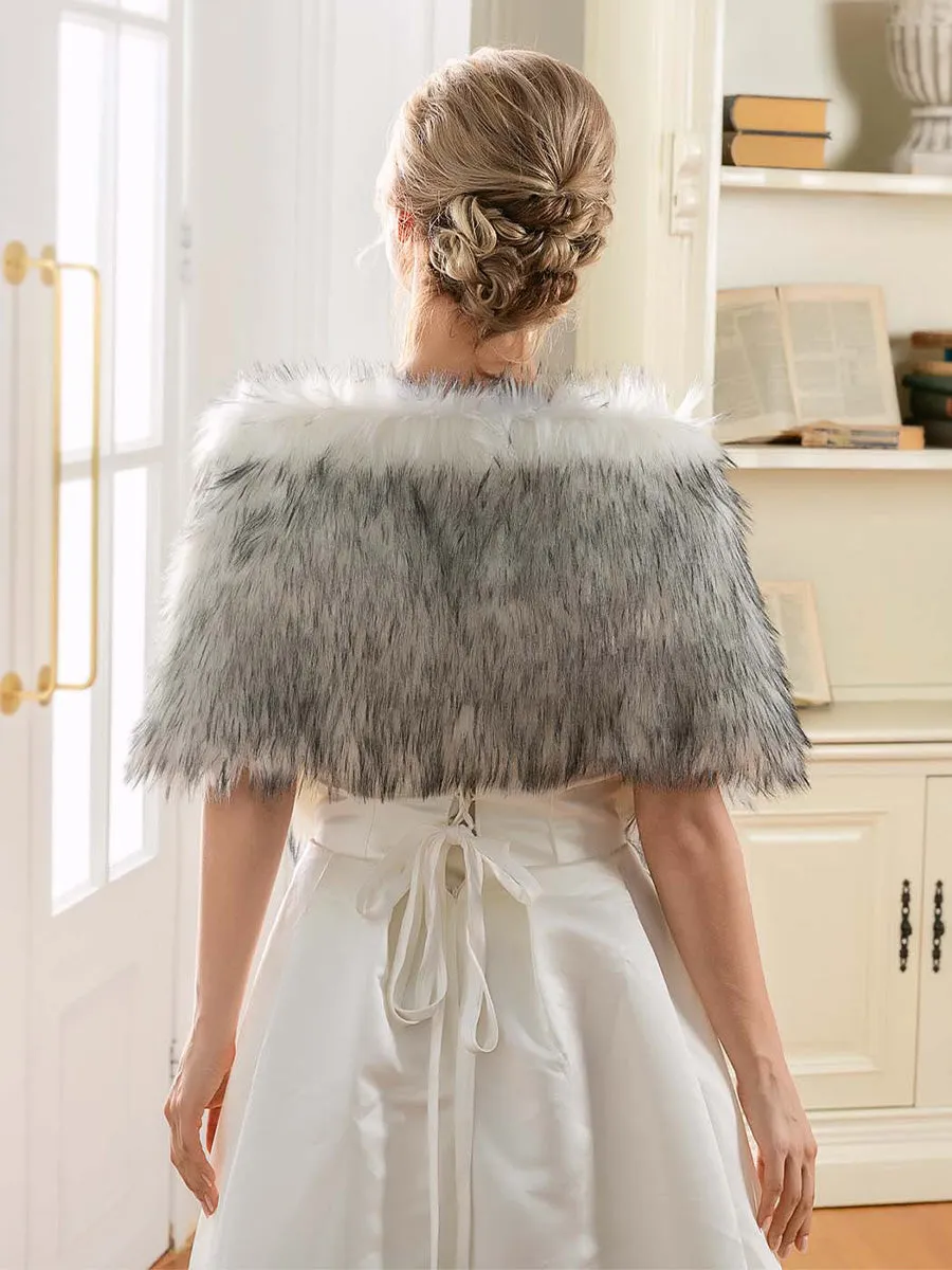 2025 Versatile Black-White Faux Fur Winter Wedding Shawl