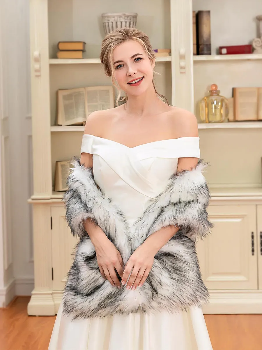 2025 Versatile Black-White Faux Fur Winter Wedding Shawl