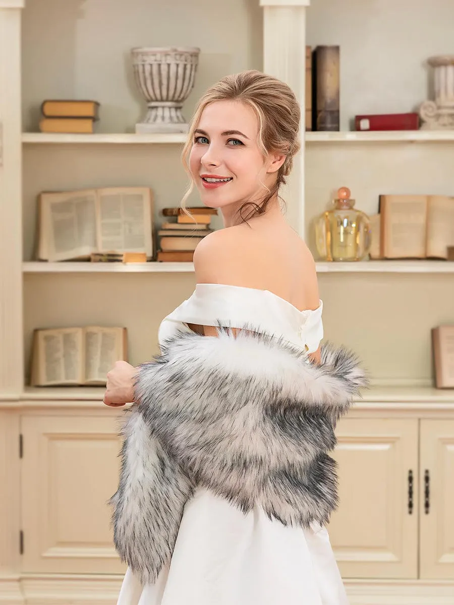 2025 Versatile Black-White Faux Fur Winter Wedding Shawl