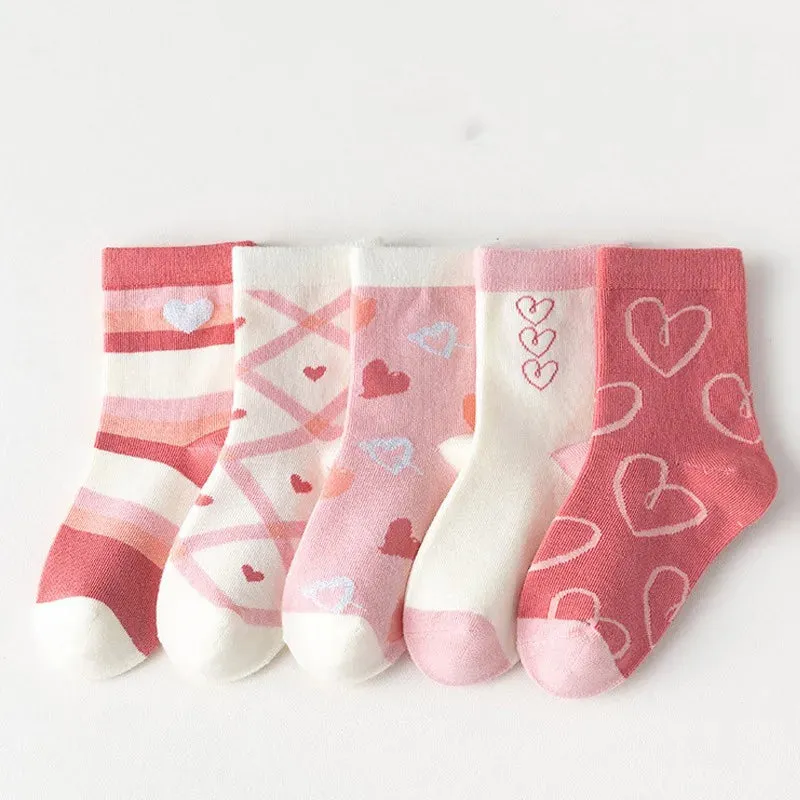5 Pairs Pink And White Soft Warm Cotton Socks