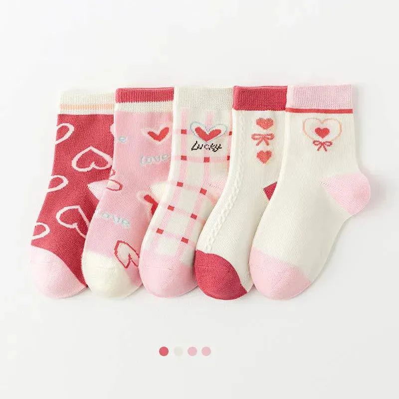 5 Pairs Pink And White Soft Warm Cotton Socks