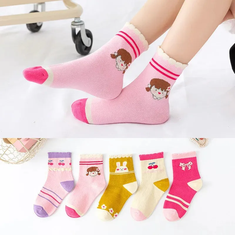 5 Pairs Pink And White Soft Warm Cotton Socks