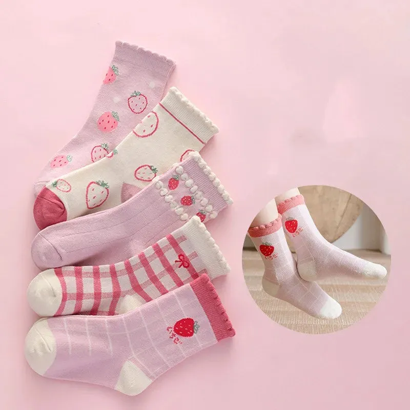 5 Pairs Pink And White Soft Warm Cotton Socks