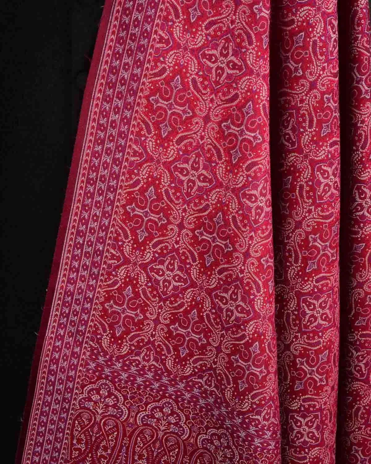 Beige On Maroon Tehra Traditional Jamawar Handwoven Silk Wool Unisex Dress Shawl