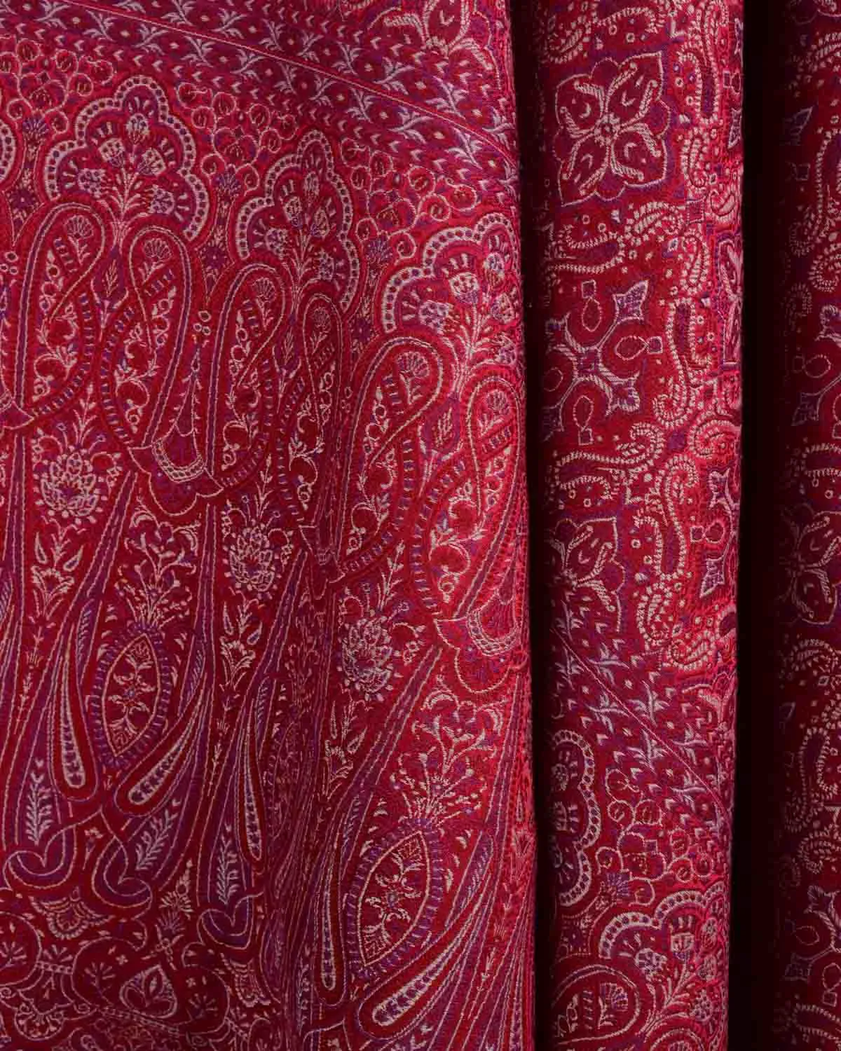 Beige On Maroon Tehra Traditional Jamawar Handwoven Silk Wool Unisex Dress Shawl