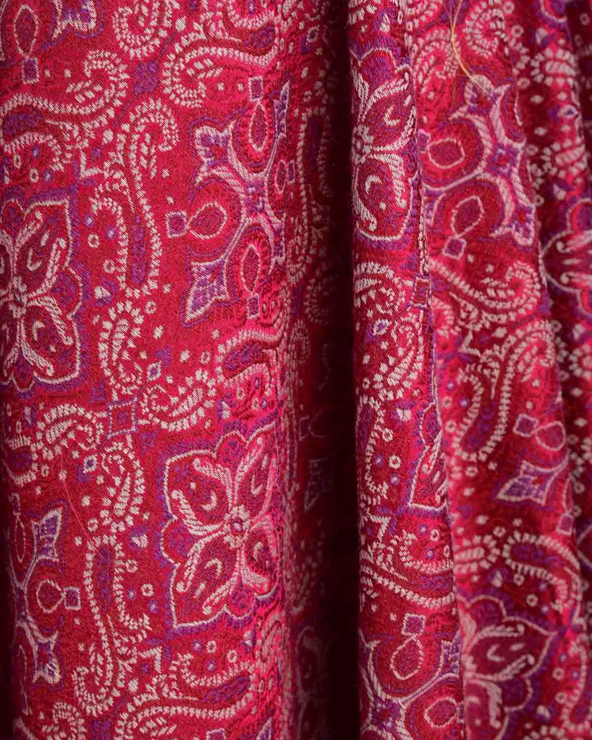 Beige On Maroon Tehra Traditional Jamawar Handwoven Silk Wool Unisex Dress Shawl