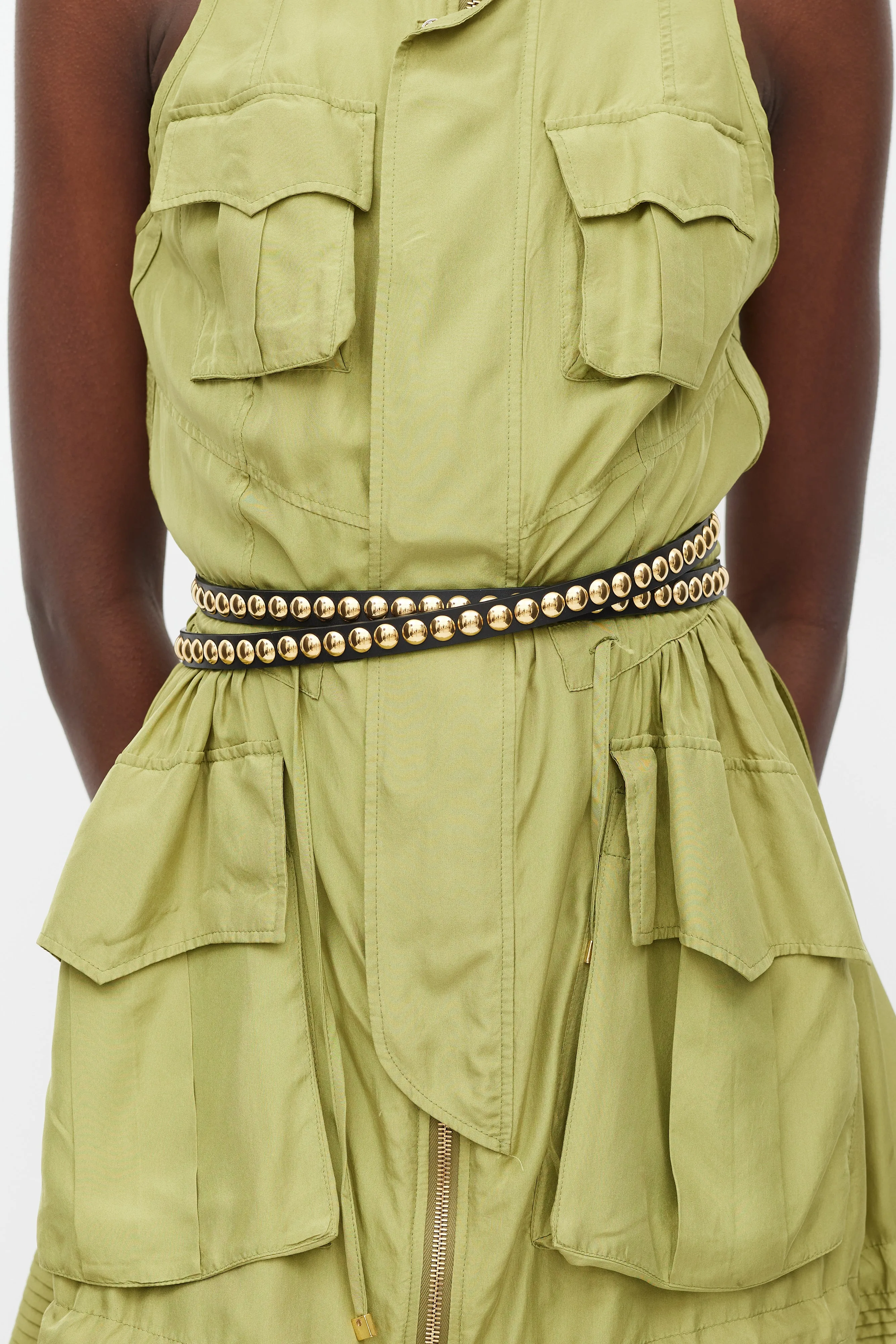 Black & Gold Studded Thin Belt