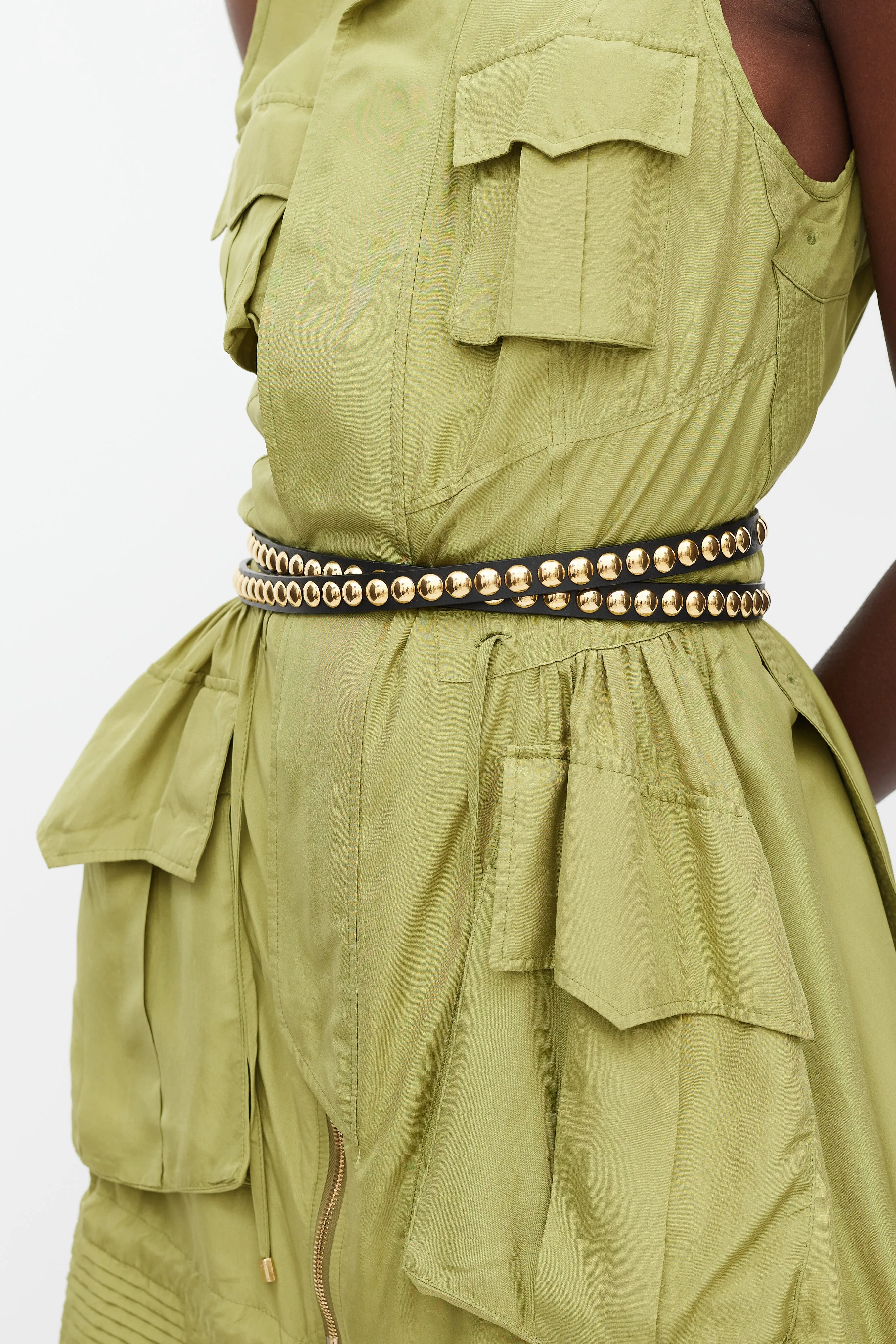 Black & Gold Studded Thin Belt