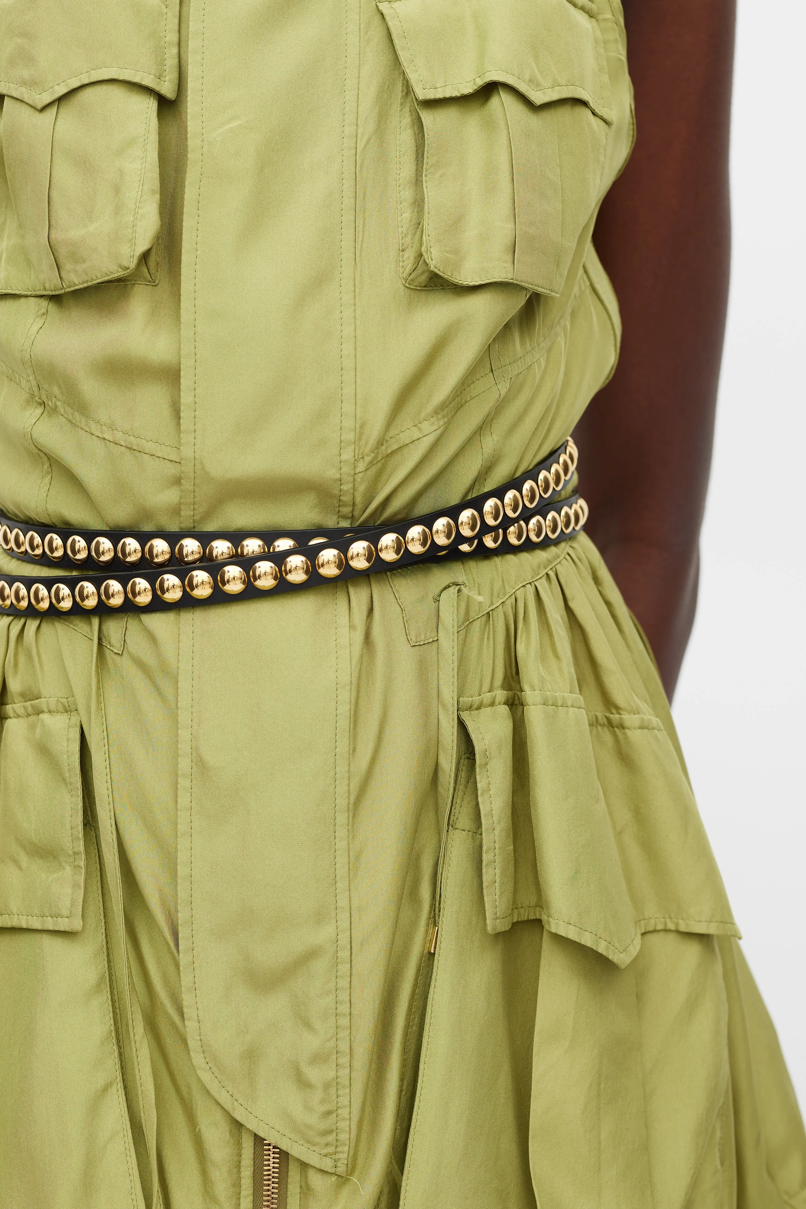 Black & Gold Studded Thin Belt