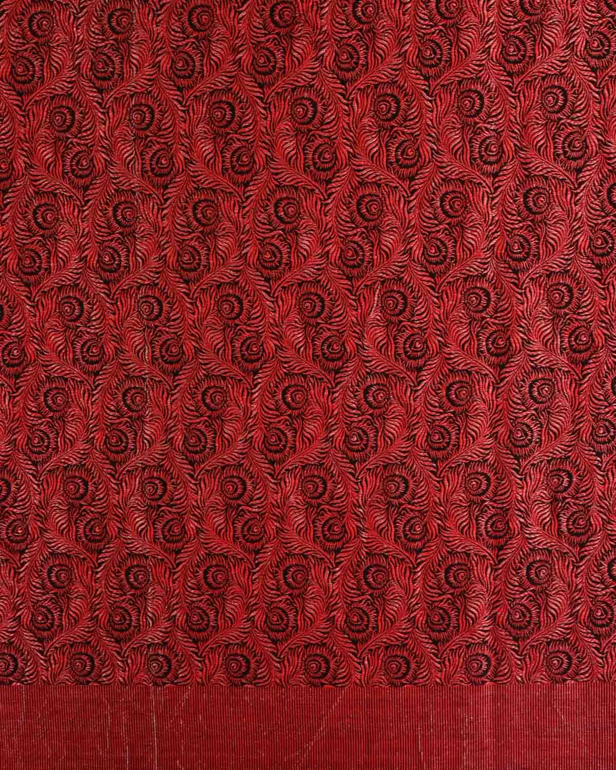 Black & Metallic Red Morpankh Brocade Handwoven Silk Wool Unisex Dress Shawl