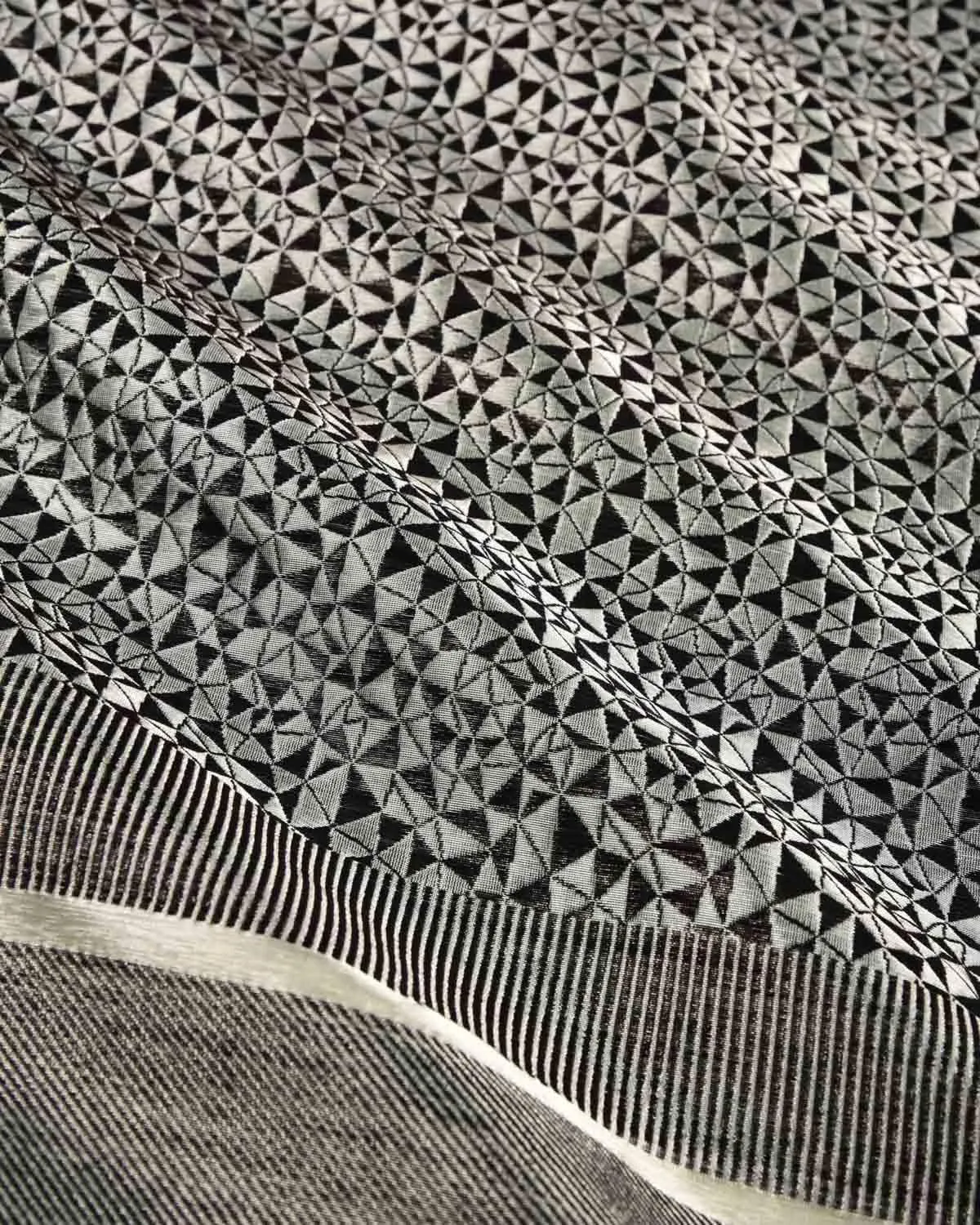 Black & Silver Banarasi Silver Zari Geometrical Jaal Brocade Handwoven Silk-Wool Dupatta Shawl