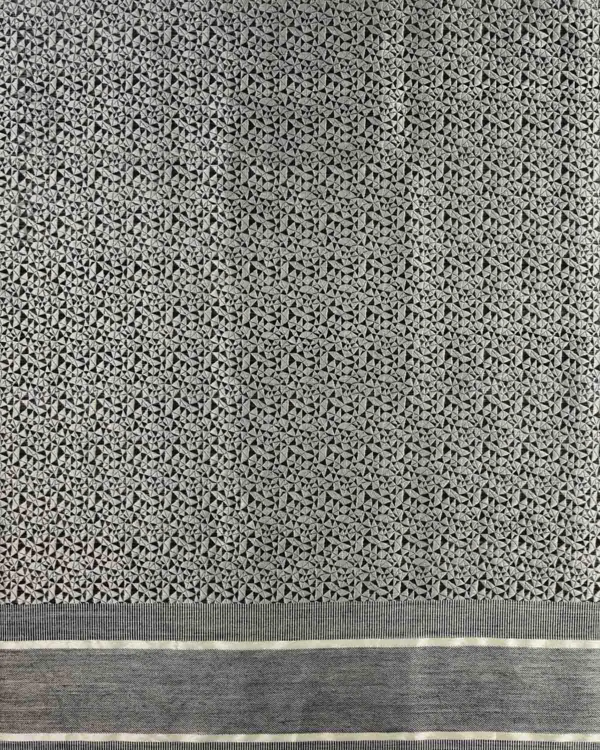 Black & Silver Banarasi Silver Zari Geometrical Jaal Brocade Handwoven Silk-Wool Dupatta Shawl