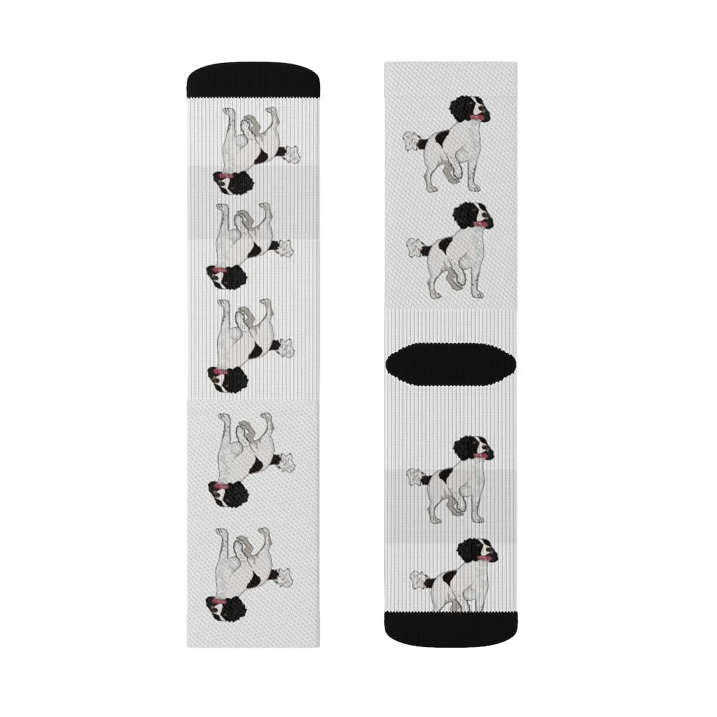 English Springer Spaniel Sublimation Socks, 3 Sizes, Ribbed Tube, 95% Polyester, Background Color Can Be Changed, Made in the USA!!