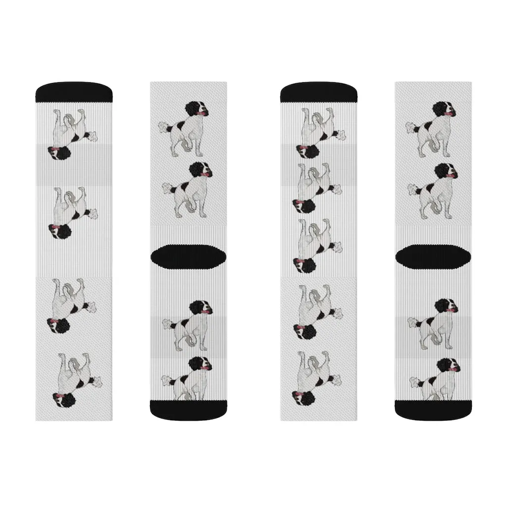 English Springer Spaniel Sublimation Socks, 3 Sizes, Ribbed Tube, 95% Polyester, Background Color Can Be Changed, Made in the USA!!