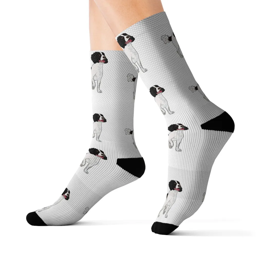 English Springer Spaniel Sublimation Socks, 3 Sizes, Ribbed Tube, 95% Polyester, Background Color Can Be Changed, Made in the USA!!