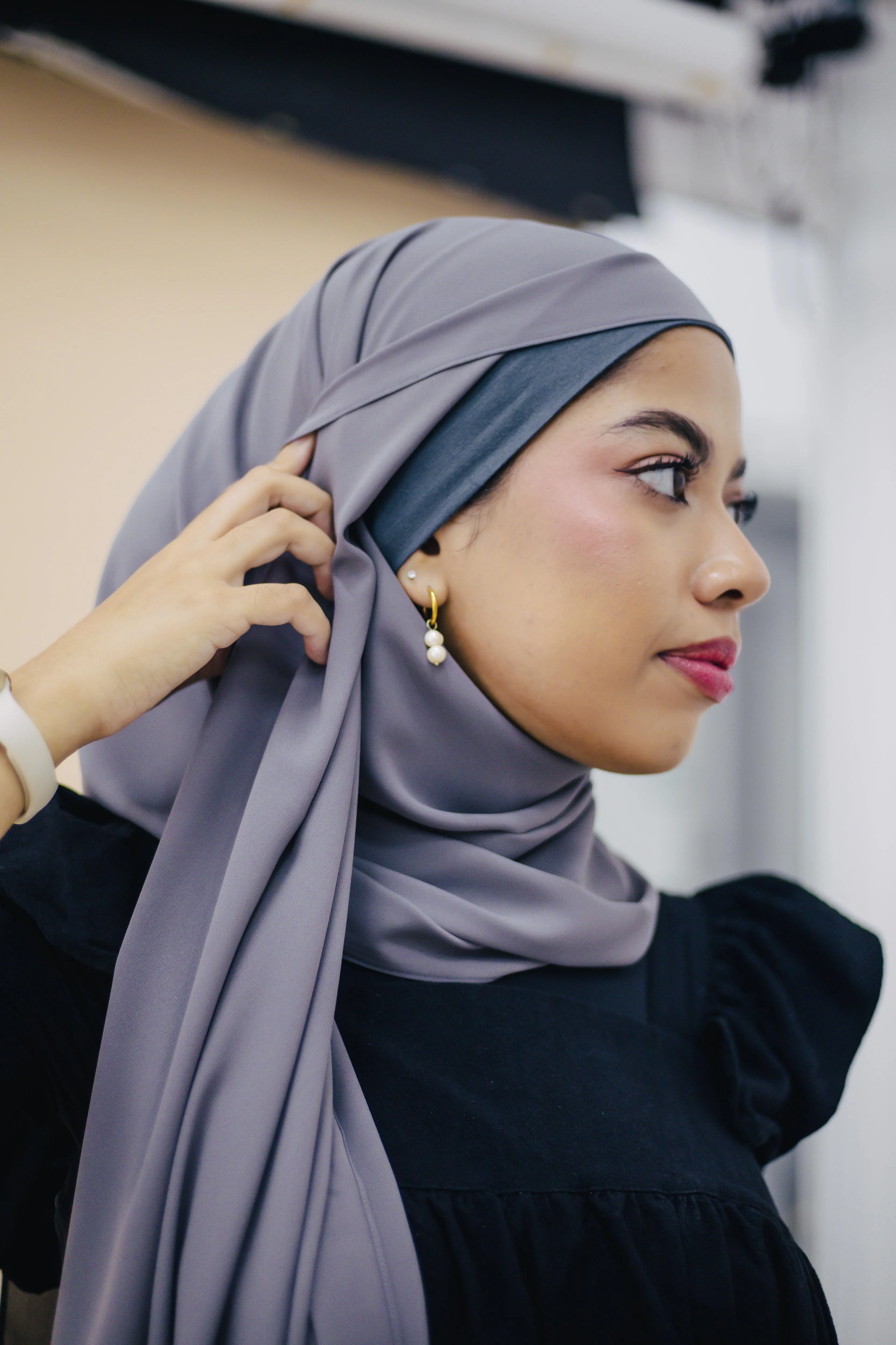 KOREAN CHIFFON HIJAB WITH MATCHING INNER CAP -  FOSSIL