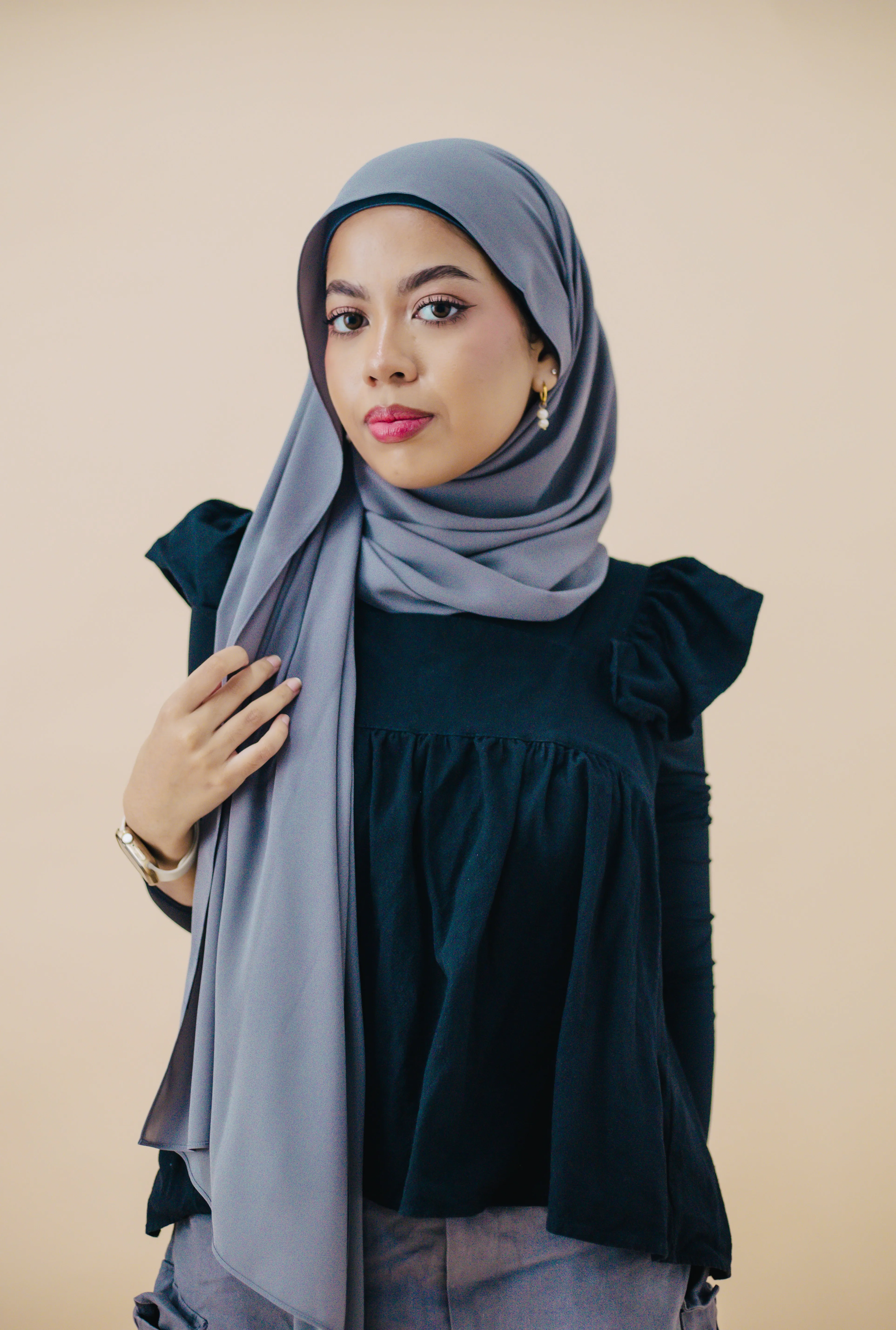 KOREAN CHIFFON HIJAB WITH MATCHING INNER CAP -  FOSSIL