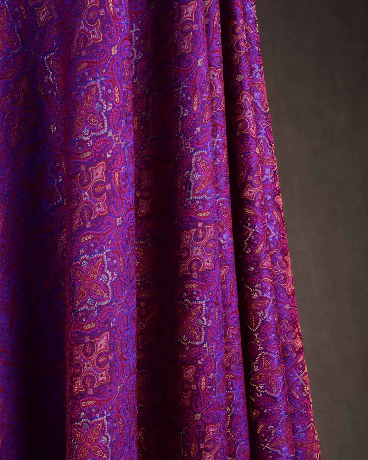Maroon On Purple Tehra Traditional Jamawar Handwoven Silk Wool Unisex Dress Shawl with Gold Zari