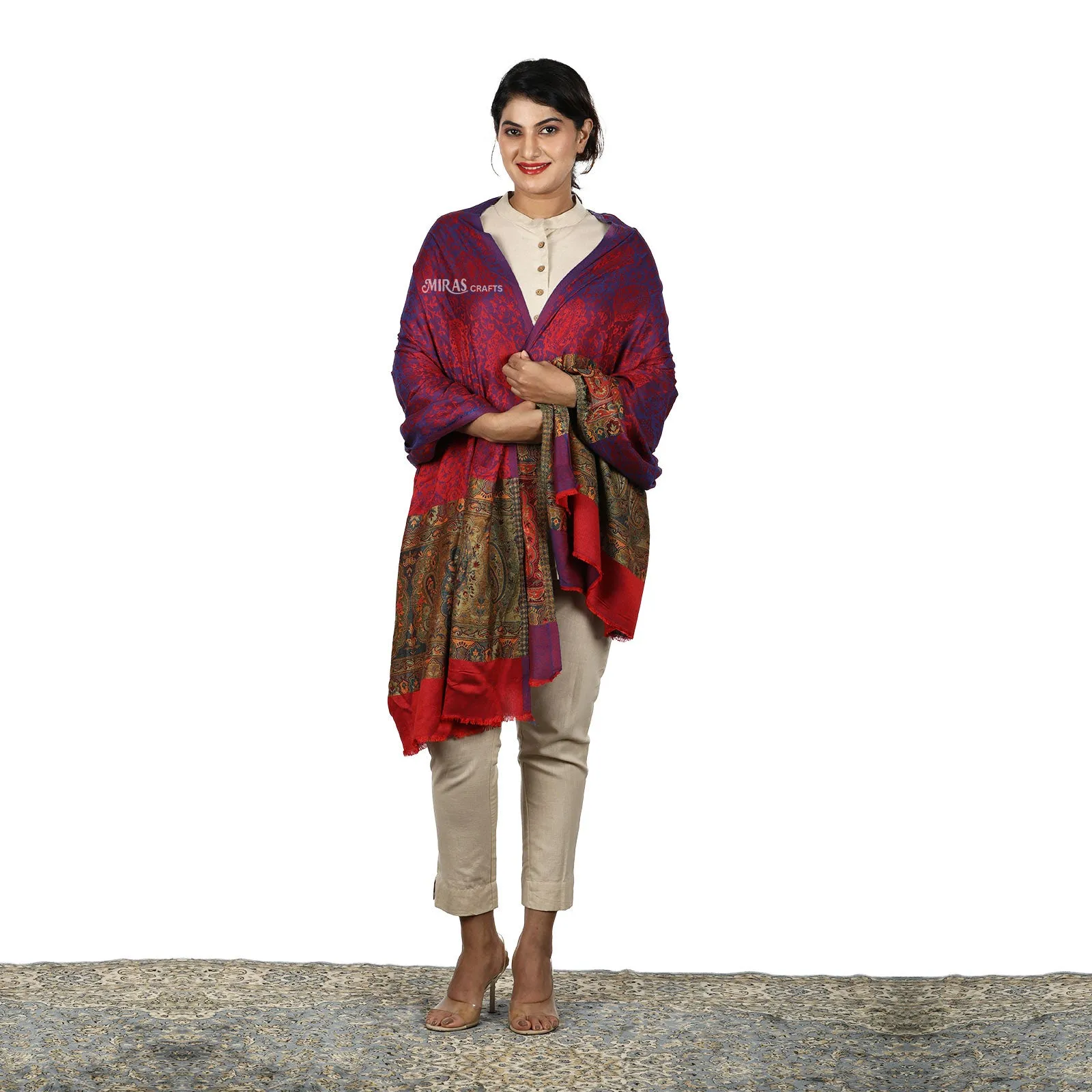 Miras Crafts Women's Kani Self Pala Shawl Soft - Purple