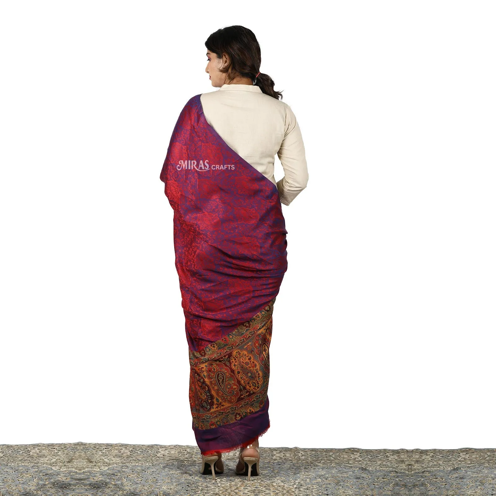 Miras Crafts Women's Kani Self Pala Shawl Soft - Purple
