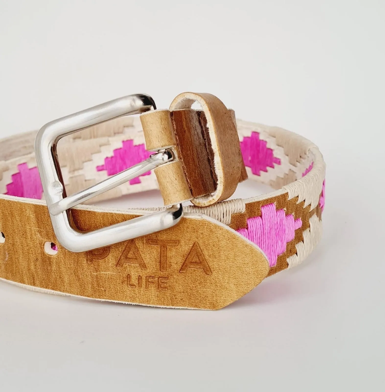 PATA LIFESTYLE Rawhide Belt with Pink and Beige