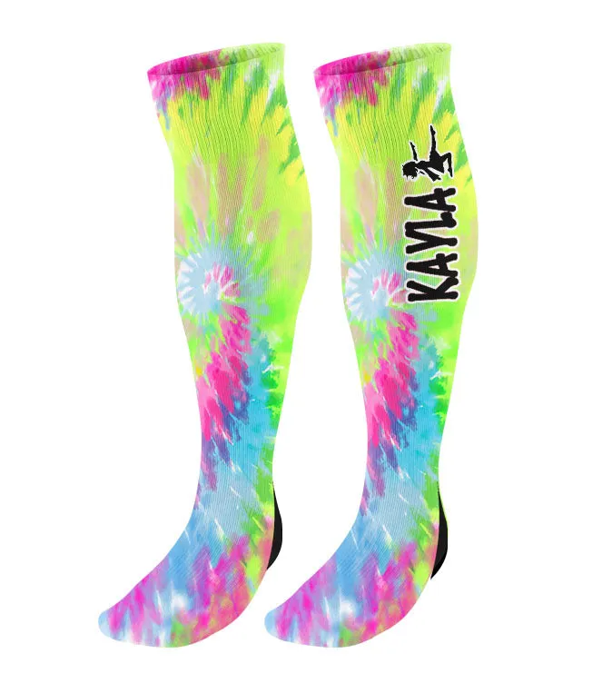 Personalized Baton Twirling Knee High Socks - Tie Dye Background