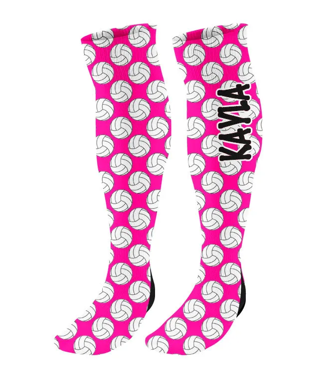 Personalized Volleyball Knee High Socks with Mini Volleyballs