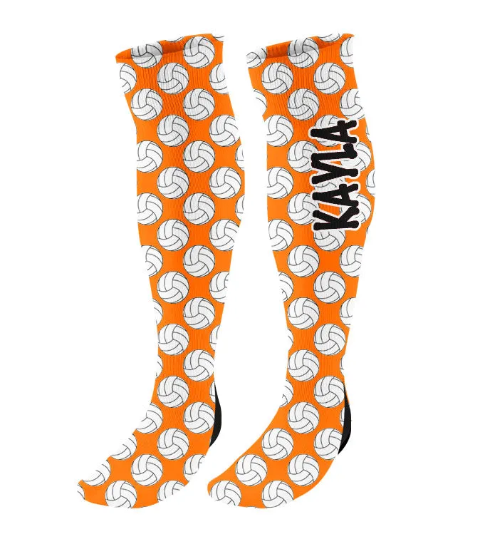 Personalized Volleyball Knee High Socks with Mini Volleyballs