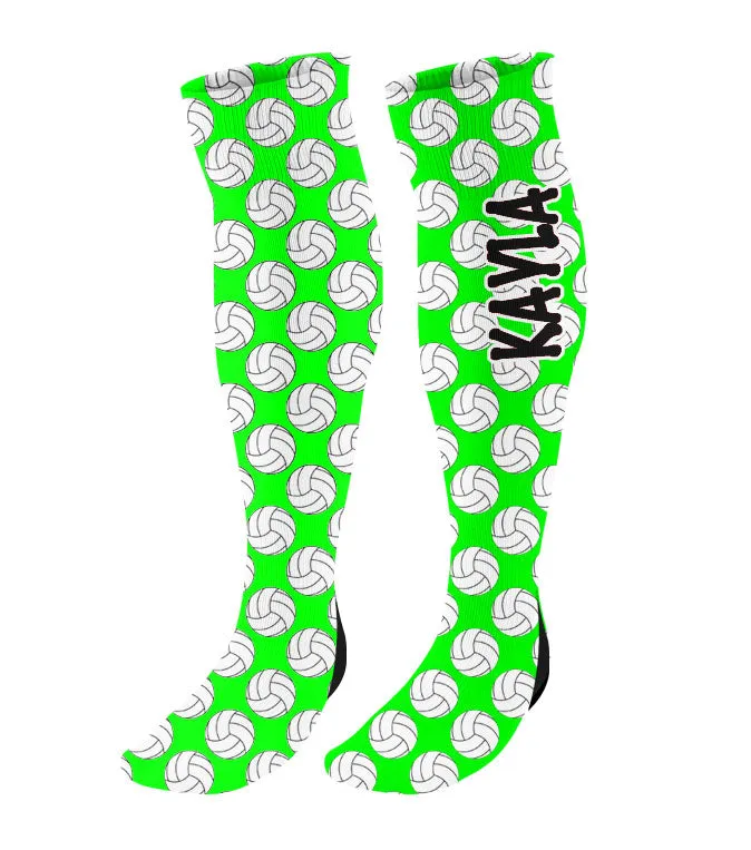 Personalized Volleyball Knee High Socks with Mini Volleyballs