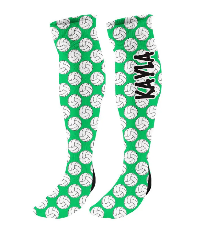 Personalized Volleyball Knee High Socks with Mini Volleyballs