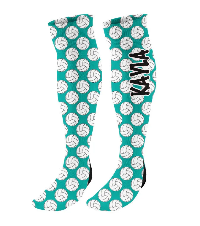 Personalized Volleyball Knee High Socks with Mini Volleyballs