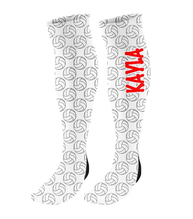 Personalized Volleyball Knee High Socks with Mini Volleyballs