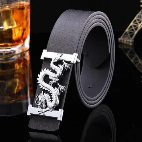 Stylish Personality Vivid Dragon Shape Embellished Wide Belt For Men - Black